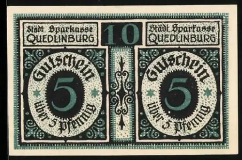 Notgeld Quedlinburg 1921, 10 Pfennig, mittelalterliches Stadtleben und Schriftzug