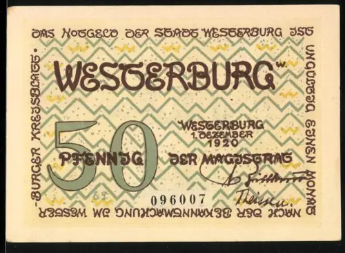 Notgeld Westerburg 1920, 50 Pfennig, Schlossansicht mit zwei Wappen und Ornamenten