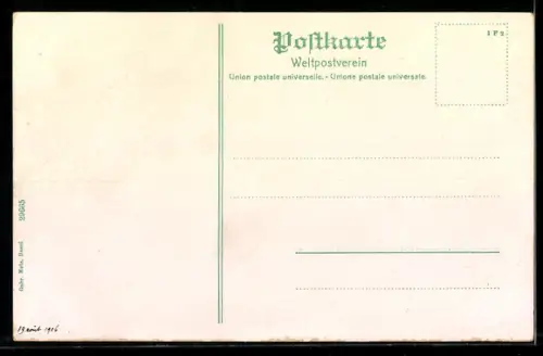 AK Basel, Rathaus mit Kaffeerösterei F. Riggenbach zum Arm