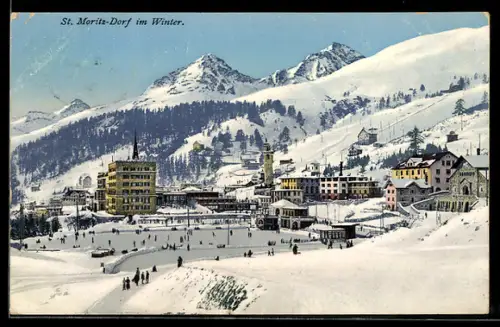 AK St. Moritz-Dorf, Teilansicht im Winter