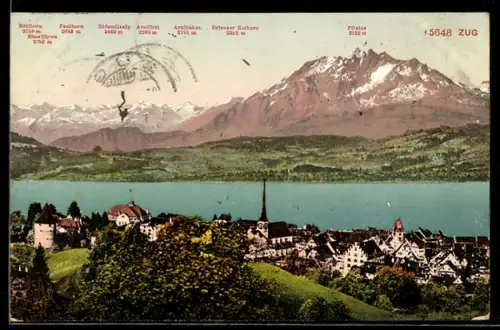 AK Zug, Teilansicht mit Pilatus, Faulhorn und Brienzer Rothorn