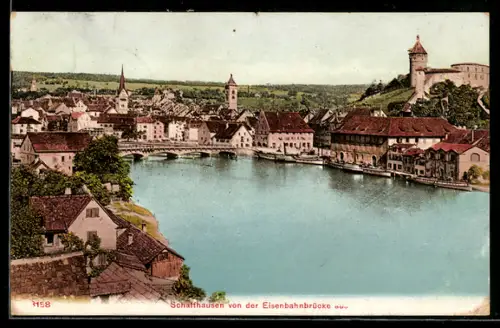 AK Schaffhausen, Teilansicht von der Eisenbahnbrücke aus