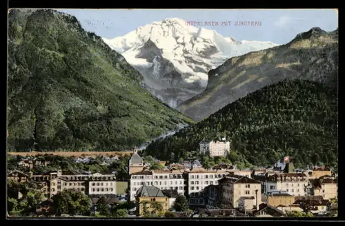 AK Interlaken, Teilansicht mit Jungfrau