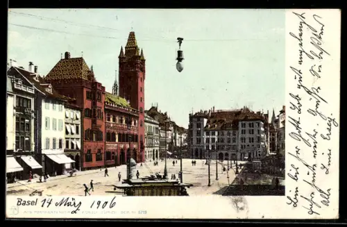 AK Basel, Strassenpartie mit Kirche