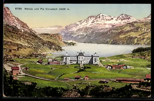 AK Maloja, Ortsansicht und Piz Corvatsch