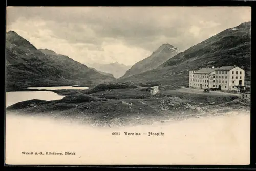 AK Bernina, Ortspartie mit Hospiz im Gebirge
