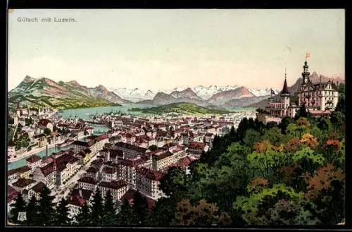AK Luzern, Teilansicht mit Hotel und Gütsch