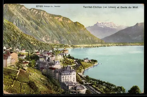 AK Territet-Chillon /Lac Léman, Panorama et Dents du Midi