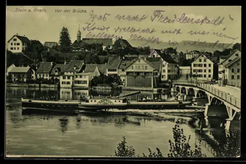 AK Stein a. Rhein, Vor der Brücke mit Dampfer Neptun