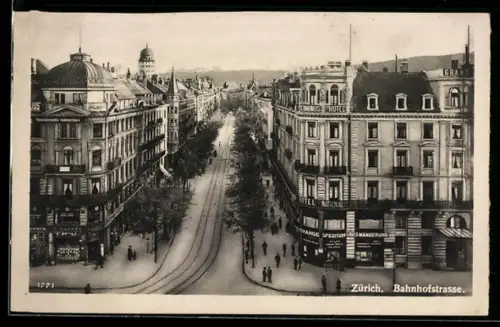 AK Zürich, Blick in die Bahnhofstrasse