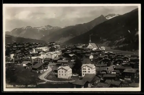 AK Münster /Wallis, Totalansicht aus der Vogelschau
