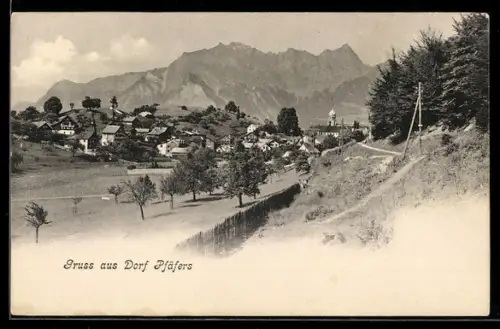 AK Dorf Pfäfers, Gesamtansicht mit Umgebung und Bergpanorama