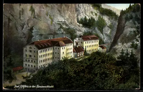 AK Bad Pfäfers, Ortsansicht in der Taminaschlucht