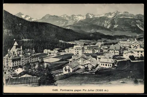 AK Pontresina, Totalansicht gegen Piz Julier