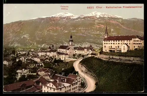 AK Chur, Katholisches Priesterseminar mit Umgebung u. Calanda aus der Vogelschau