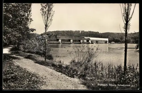 AK Rheinfelden, Kraftwerk Riburg-Schwörstadt, Panorama mit Uferweg