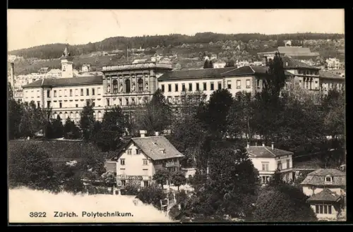 AK Zürich, Polytechnikum mit Umgebung aus der Vogelschau