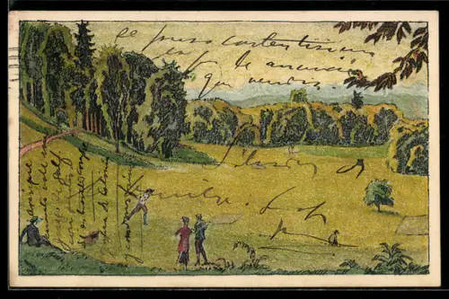 Künstler-AK Zürich, Dolder Grand Hotel, Golfspielplätze mit Spielern