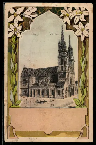 Lithographie Basel, Münster, Lilien, Passepartout