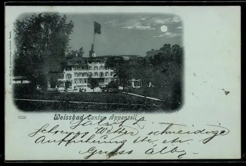 Mondschein-AK Weissbad /Appenzell, Hotel mit Strassenpartie