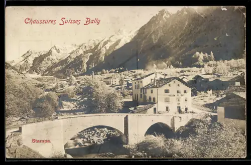 AK Stampa, Pension mit Brücke, Chaussures Suisses Bally, Reklame