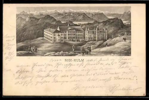 Lithographie Rigi-Kulm, Panorama mit Hotel