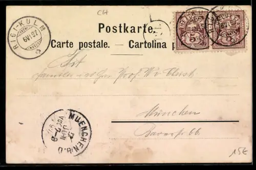 Lithographie Rigi-Kulm, Panorama mit Hotel