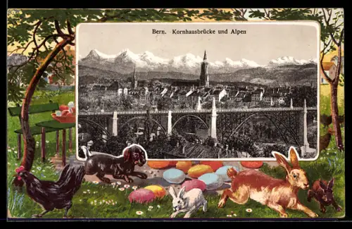 AK Bern, Ortsansicht mit Passepartoutrahmen