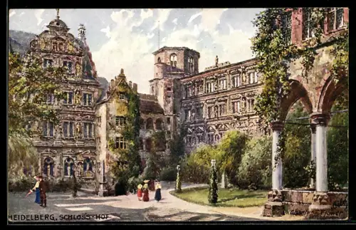 Künstler-AK Charles F. Flower: Heidelberg, Partie im Schlosshof