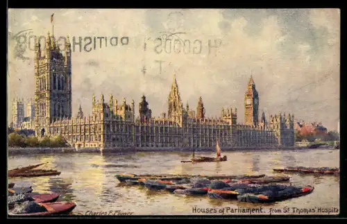 Künstler-AK Raphael Tuck & Sons Nr. 7898: The Houses of Parliament from St. Thomas` Hospital