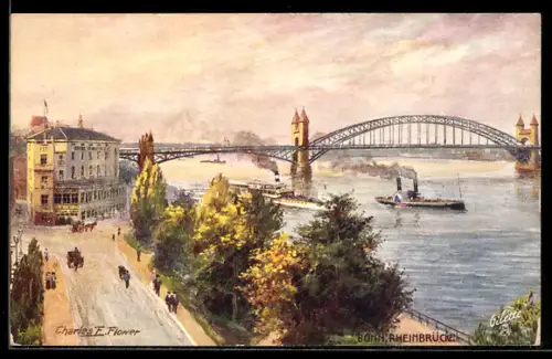 Künstler-AK Charles F.Flower: Bonn, Blick auf die Rheinbrücke