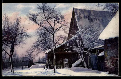 Künstler-AK Photochromie Nr. 4058: Verschneites Haus