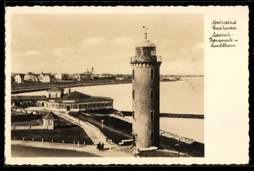AK Cuxhaven, Seedeich-Promenade mit Leutturm