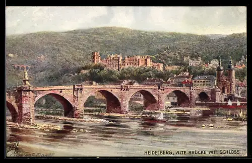Künstler-AK Charles F.Flower: Heidelberg, das Schloss mit der alten Brücke