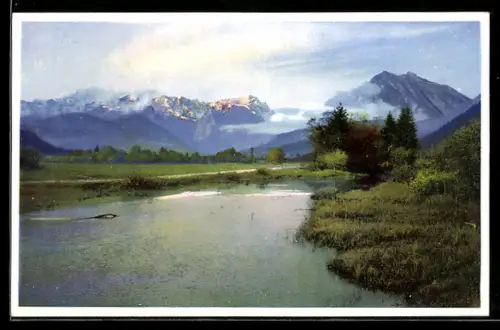 Künstler-AK Photochromie Nr. 5056: Gewässer mit Bergen