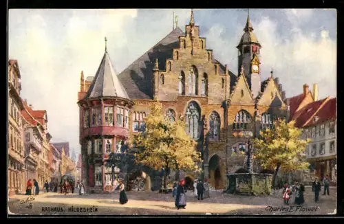 Künstler-AK Charles F.Flower: Hildesheim, Blick auf das Rathaus