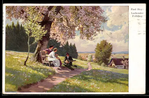 Künstler-AK Paul Hey: Lachender Frühling mit blühendem Baum