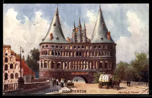 Künstler-AK Charles F. Flower: Lübeck, Partie am Holstentor