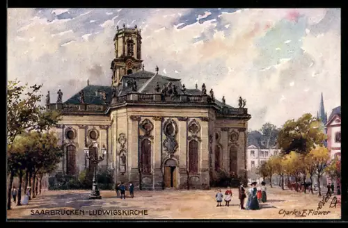 Künstler-AK Charles F. Flower: Saarbrücken, Die Ludwigskirche