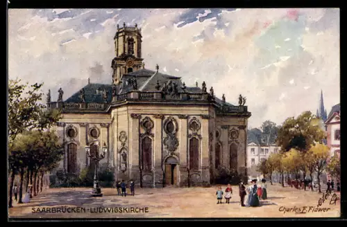 Künstler-AK Charles F. Flower: Saarbrücken, Die Ludwigskirche