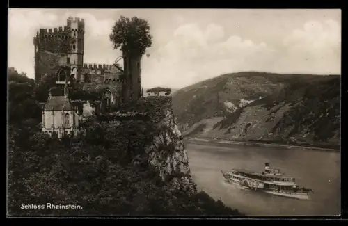 AK Schloss Rheinstein, Rheindampfer