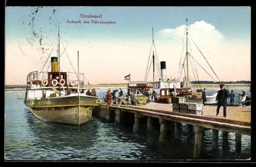 AK Stralsund, Ankunft des Fährdampfers