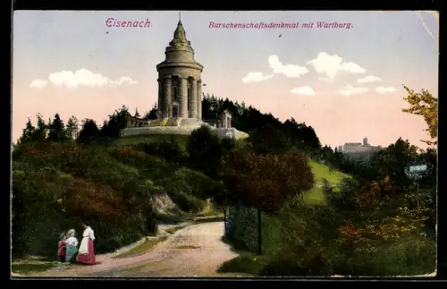 AK Eisenach, Partie am Burschenschaftsdenkmal mit Blick zur Wartburg