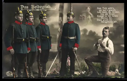 AK Soldaten mit einem Todgeweihten Deserteur, Spruch