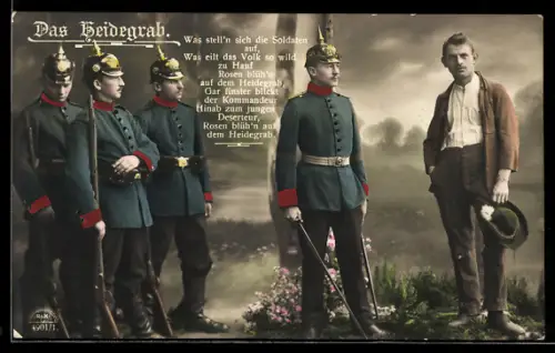 AK das Heidegrab, Soldaten mit Pickelhaube und Gewehr, Desateur vor dem Erschiessungskommando