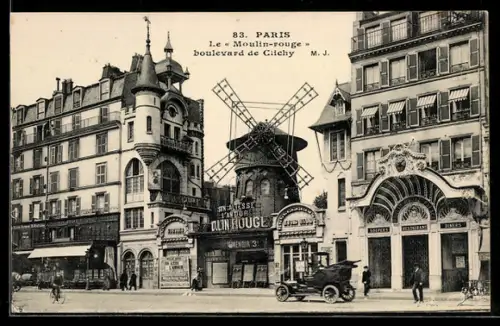 AK Paris, Le Moulin Rouge, Partie mit Automobil