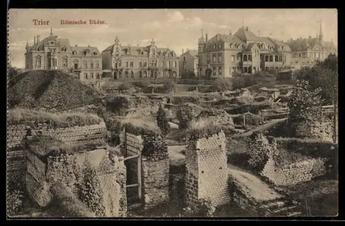 AK Trier, Blick auf die Römischen Bäder