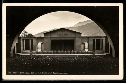 AK Oberammergau, Passionsspiele, Bühne mit Chor und Zuschauerraum