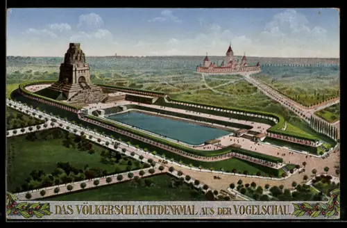 AK Leipzig, Völkerschlachtdenkmal aus der Vogelperspektive, Befreiungskriege
