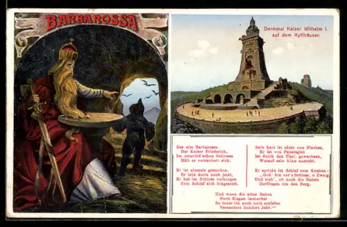 AK Das Märchen von König Barbarossa und Denkmla von Kaiser Wilhelm I. auf dem Kyffhäuser